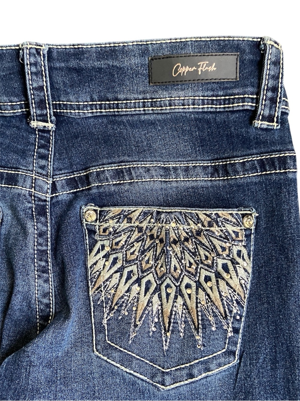 Copper Flash | Women’s Low-Rise Bootcut Flare Jeans Embellished | Size 10 Curvy - Picture 2 of 8
